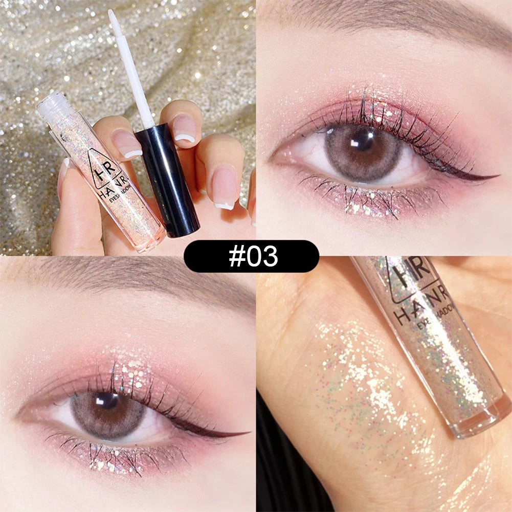 Sombra de ojos fina perlada, líquido brillante, maquillaje de ojos resistente al agua, brillo líquido perlado