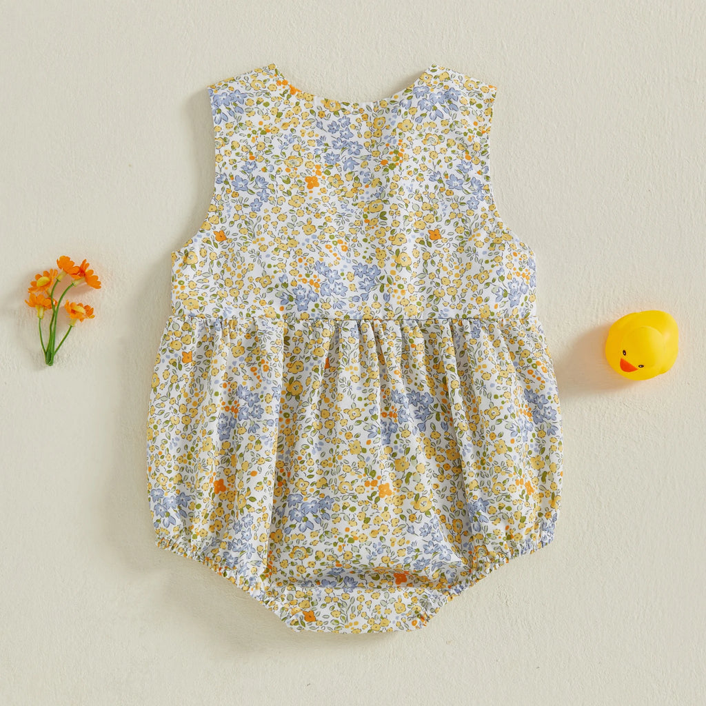 Lindo pelele de verano para bebé niña con bordado de pato, sin mangas, cuello redondo, dulce mono floral, trajes de sol