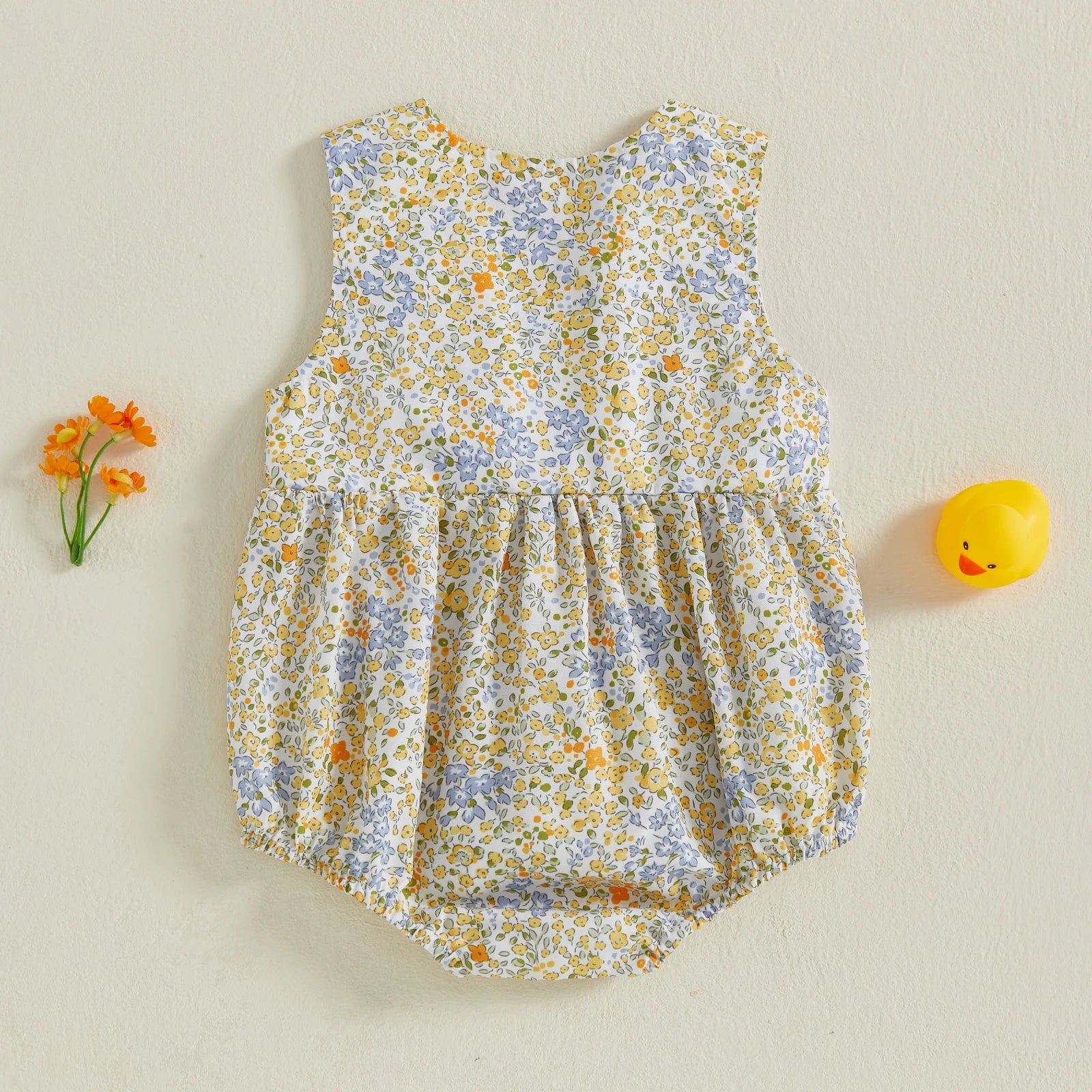 Lindo pelele de verano para bebé niña con bordado de pato, sin mangas, cuello redondo, dulce mono floral, trajes de sol