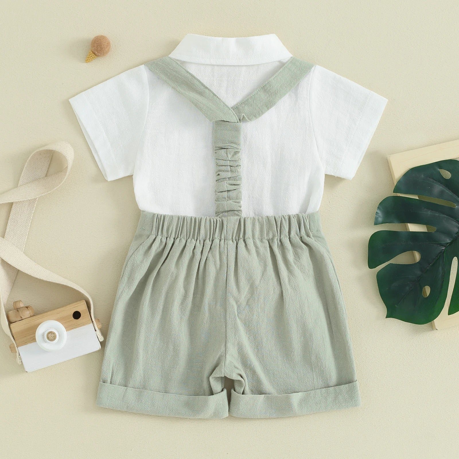 Pudcoco Conjunto de caballero para niño pequeño, pelele de manga corta de Color sólido con pajarita y monos, conjunto de pantalones cortos para uso formal de 0 a 24 meses