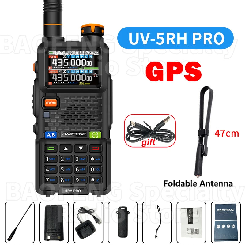 Baofeng UV-5RH PRO Walkie Talkie GPS multibanda AM FM tipo C copia inalámbrica frecuencia Ham Radio de comunicación bidireccional de largo alcance