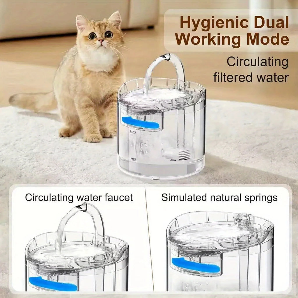 Fuente de agua para gatos, diseño ultrasilencioso, tanque de agua transparente, alimentado por USB, adecuado para gatos y perros pequeños