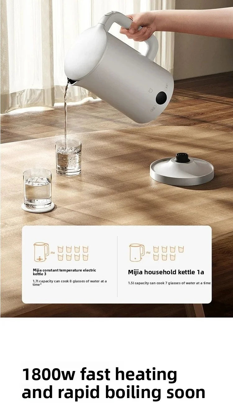 Nuevo Hervidor Eléctrico Mijia con Temperatura Constante 3, Apagado Automático, Acero Inoxidable 316L, Calentamiento Rápido de 1800w, 1.7L