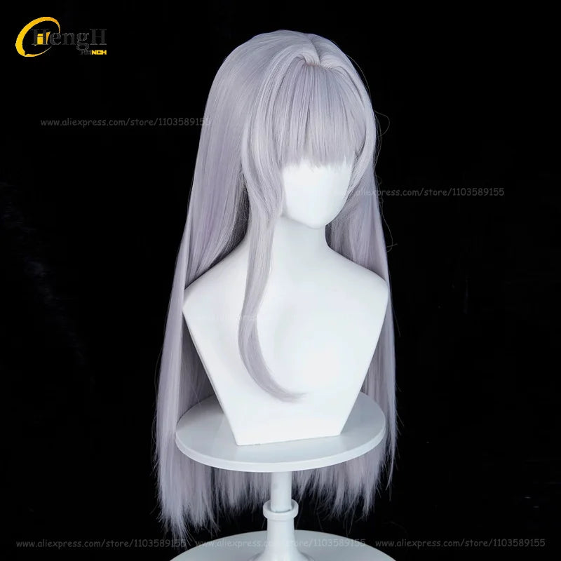 En stock, peluca de cosplay de anime NTGOV Marian Long de 70 cm, color plateado claro y morado, Modernia, resistente al calor, de pelo sintético, para Halloween