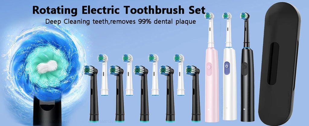 Cepillo de dientes eléctrico giratorio para limpieza profunda y blanqueamiento de dientes para adultos, cepillo de dientes recargable con cabezales de repuesto de 4/8 piezas