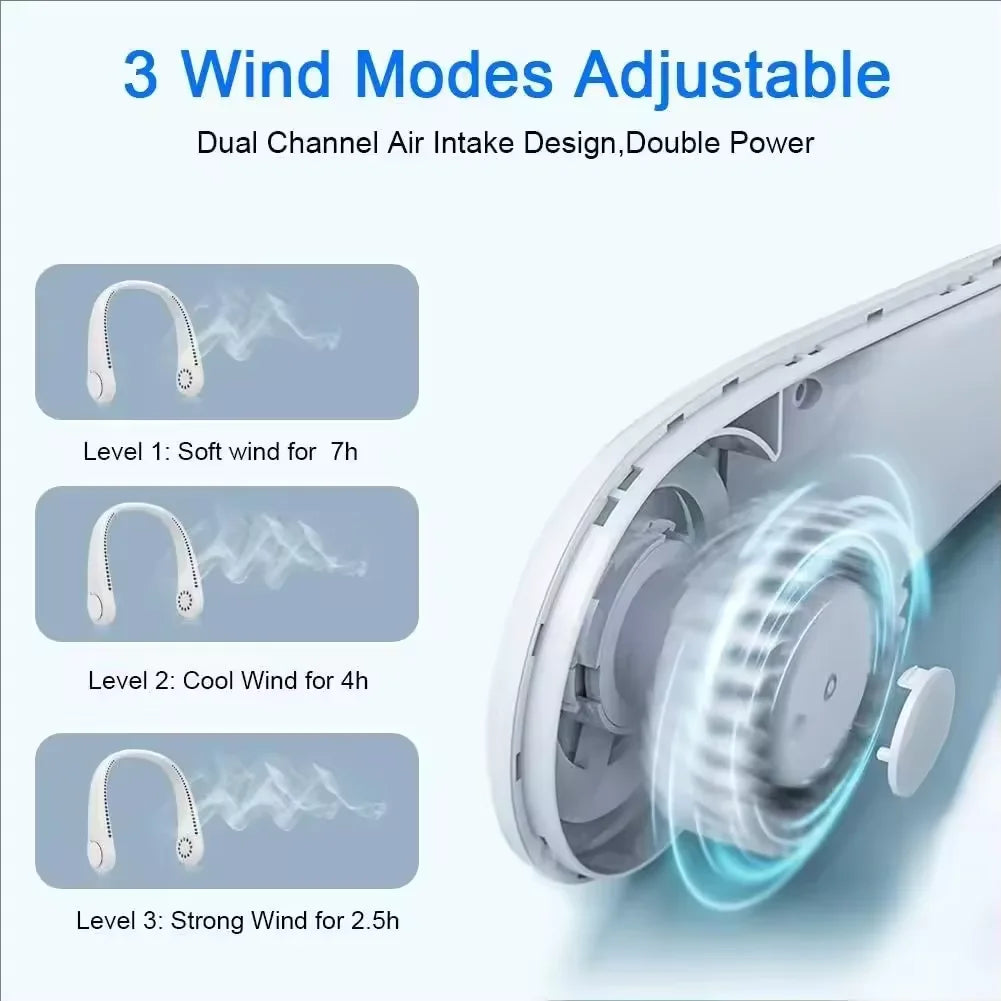 Nuevo Mini Ventilador de Cuello 2026, Portátil, Sin Aspas, Recargable, Enfriador de Aire, 3 Velocidades, Mini Ventilador Deportivo de Verano, Larga Duración para Exteriores