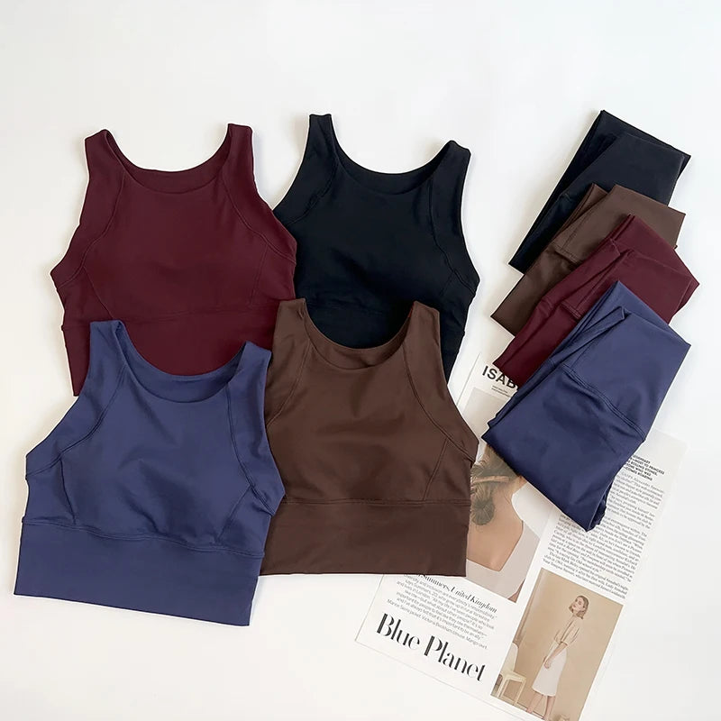 Ropa de Yoga de 2 piezas para mujer, conjunto de Yoga para gimnasio con tirantes cruzados en la espalda, Sujetador deportivo de realce, mallas de Yoga de cintura alta, ropa deportiva de entrenamiento