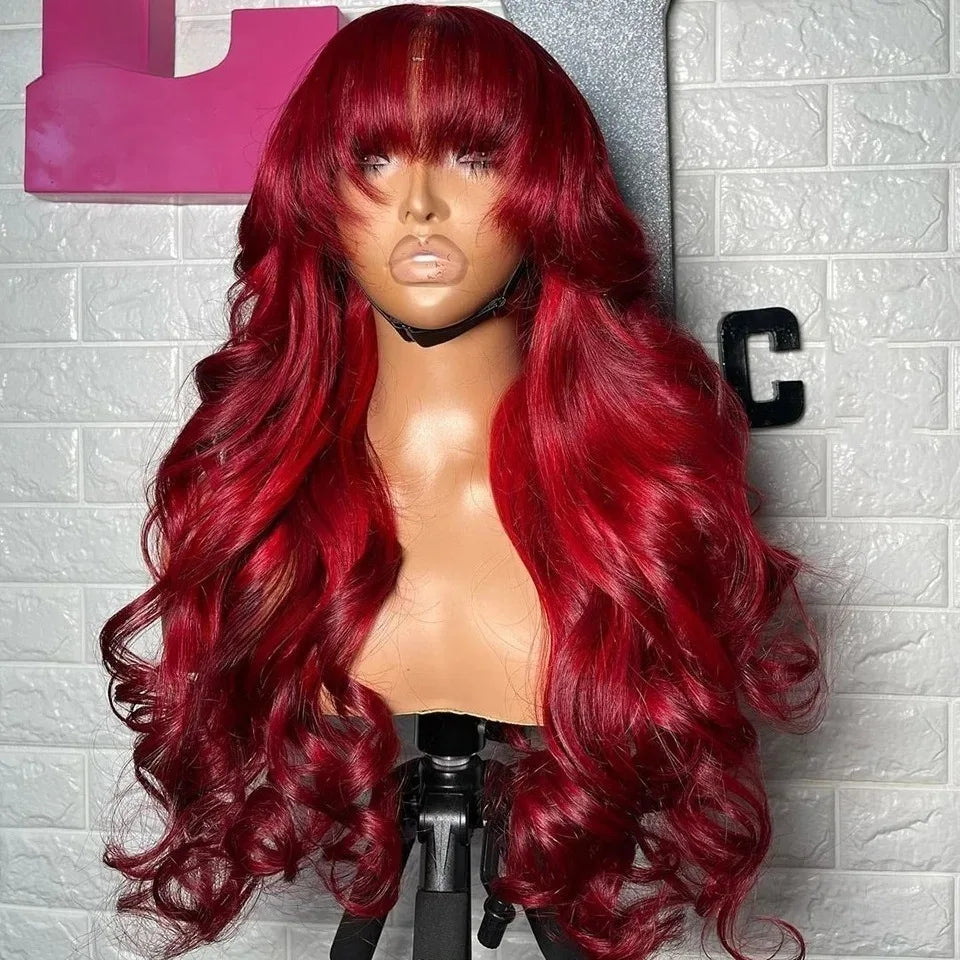 Resaltar Rubio degradado cuerpo onda peluca con malla Frontal con flequillo 13x4 HD peluca Frontal de encaje para mujeres sintético de alta calidad uso diario