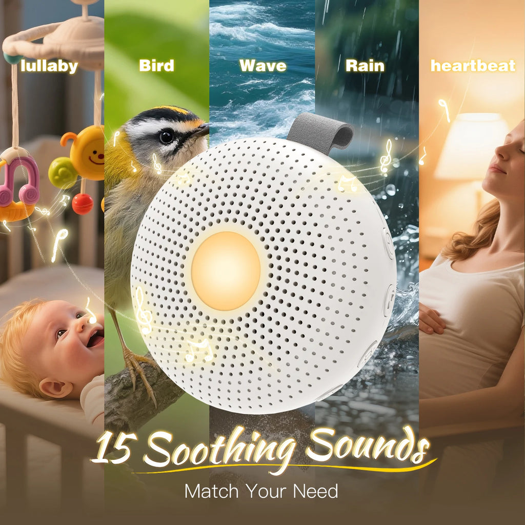 Ayuda portátil para dormir, máquina de ruido blanco para bebés y adultos con 15 sonidos, detección inteligente de llanto, temporizador de luz nocturna, regalo para recién nacidos