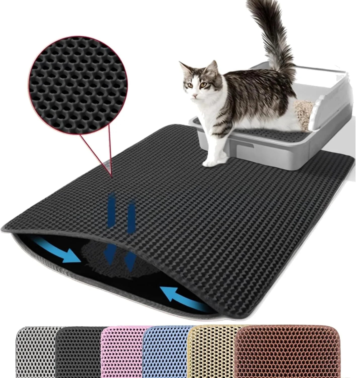 Estera de arena para gatos, doble capa, antideslizante, caja de arena para mascotas grande, estera con filtro, resistente al desgaste, impermeable, antideslizante