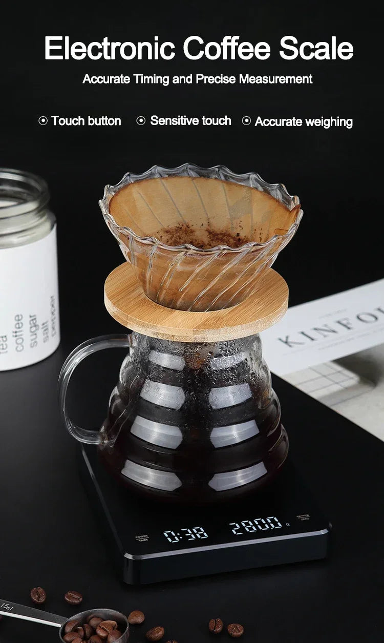 1 Juego de báscula de café electrónica con almohadilla de silicona báscula de café Digital con temporizador pantalla LED carga USB uso en cafetería en casa buen regalo