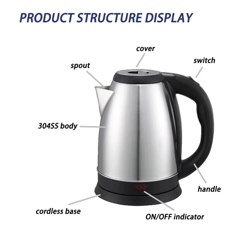 1.8-Liter Electric Water Kettle, Large Capacity 1.8L Stainless Steel Electric Kettle for Home Use, High Power Electric Water Boiler for Rapid Boiling. Food-Grade Material for Peace of Mind.