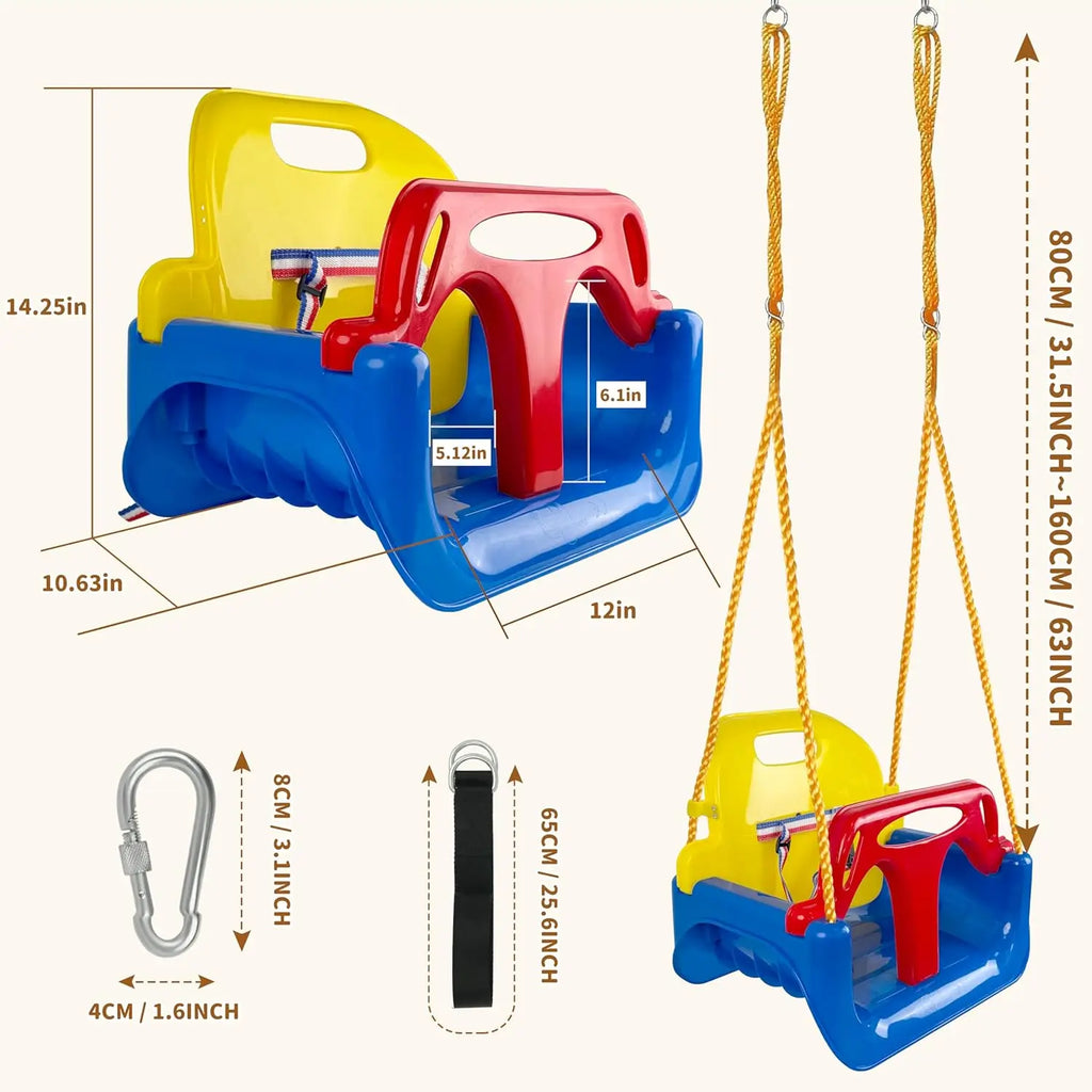 Asiento de columpio para bebé 3 en 1, columpio para niños pequeños, antideslizante y desmontable seguro para bebés y adolescentes, asiento de columpio para patio de juegos exterior