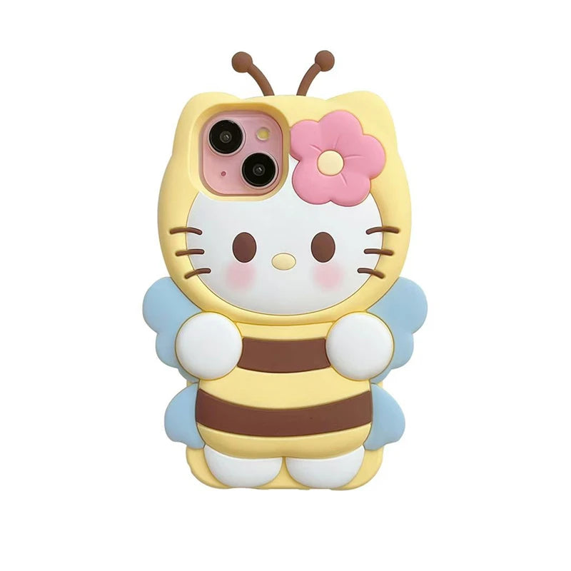 Funda de Silicona Suave con Diseño 3D de Hello Kitty de Sanrio para iPhone 17 16 15 14 13 12 Pro Max 11 Xs XR 7 8 Plus SE