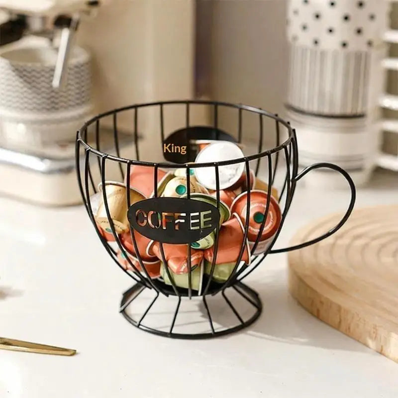 ♥ Soporte para Cápsulas de Café de Metal en Forma de Copa (Dorado/Negro) - Estante de Almacenamiento de Alambre para Cápsulas Nespresso, Organizador de Encimera de Cocina