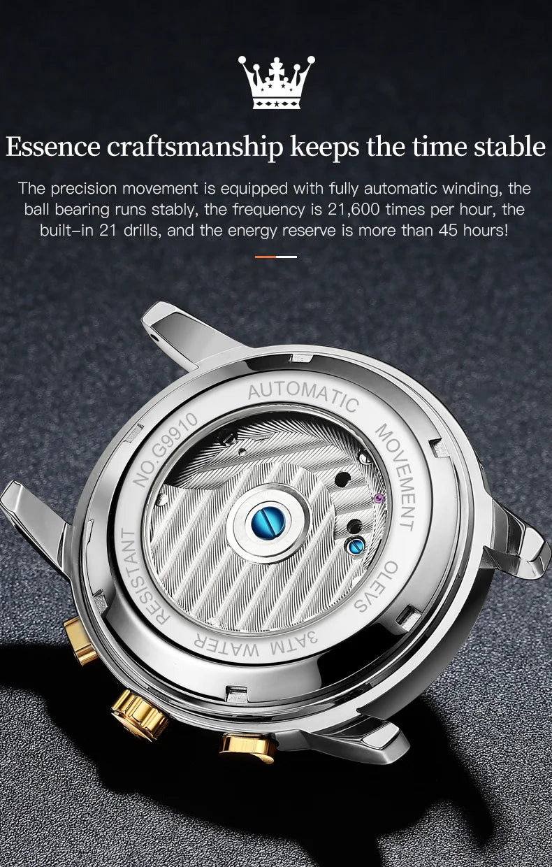 OLEVS 9910 Reloj para hombre Tourbillon de lujo Original Reloj mecánico automático Reloj luminoso resistente al agua con fecha y día con caja Reloj
