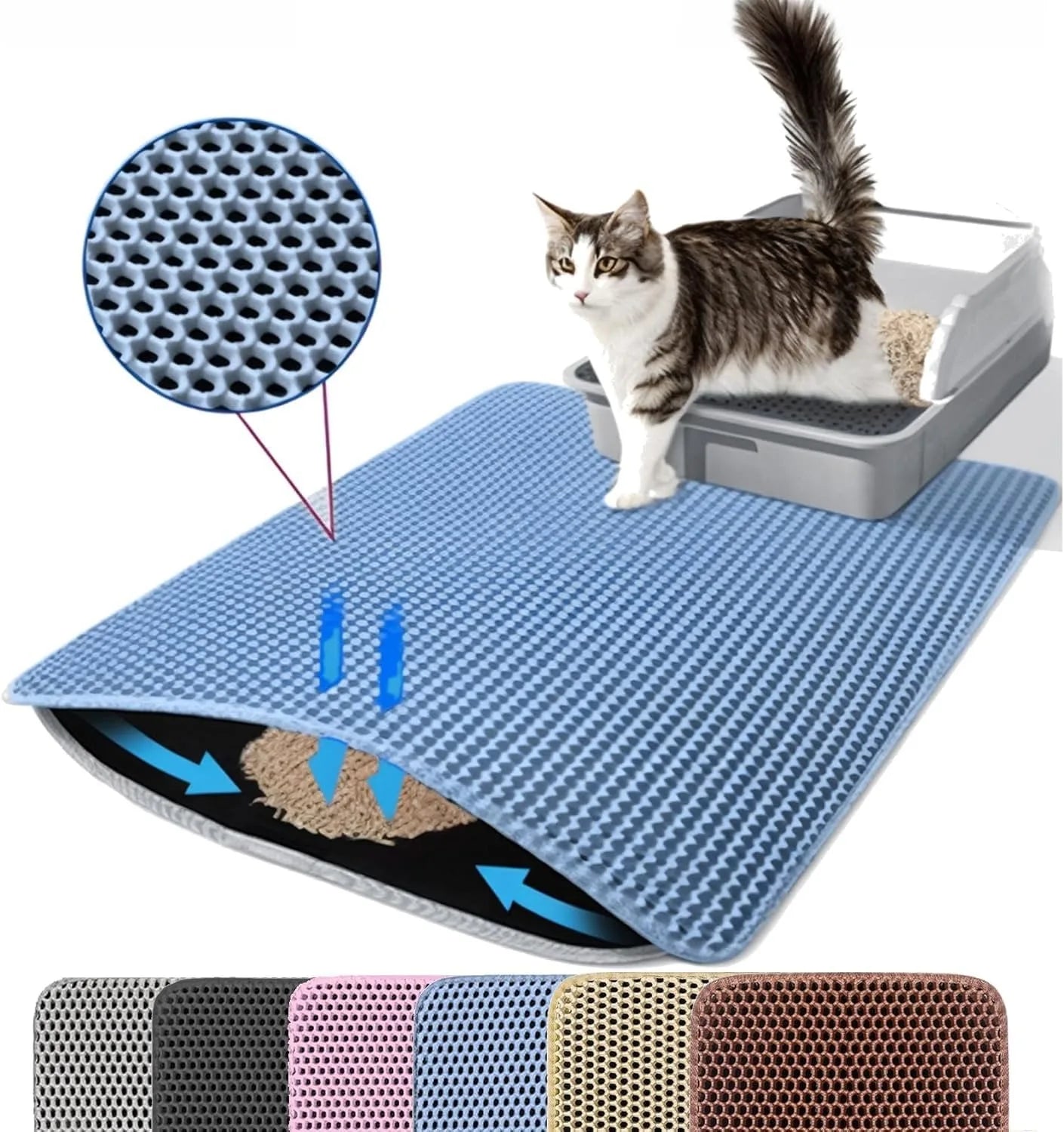 Estera de arena para gatos, doble capa, antideslizante, caja de arena para mascotas grande, estera con filtro, resistente al desgaste, impermeable, antideslizante