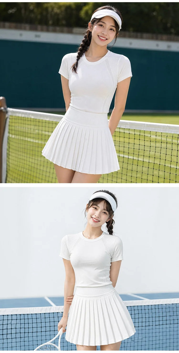 Conjunto de Falda de Tenis y Golf de Malla Transpirable sin Costuras, Ropa Deportiva de Secado Rápido para Exteriores, Primav...