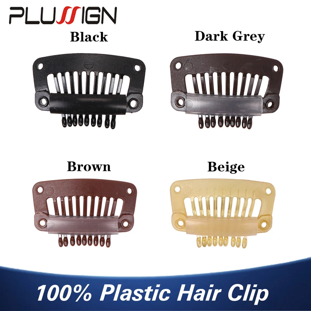 Clips de peluca de plástico negro de 32Mm, Clip a presión utilizado para extensiones de cabello, postizos de trama, pelucas, pinzas para el cabello grandes, herramientas de estilismo, accesorios para peluca