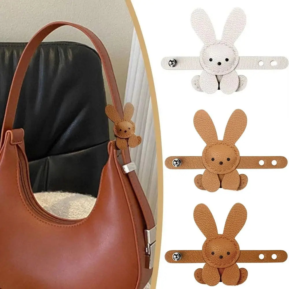 Lindo bolso de conejito de dibujos animados, colgante ajustable para bolso DIY, decoración de bolso de Color sólido de cuero PU