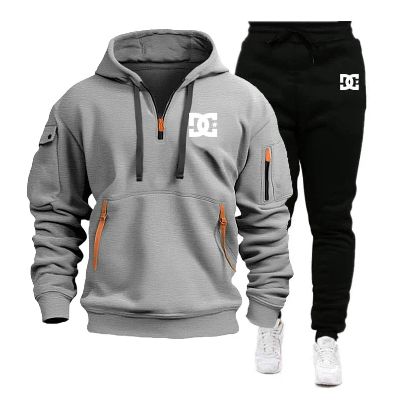 2025 Nuevo conjunto informal de otoño e invierno para hombre, sudadera con capucha y pantalones para correr para hombre al aire libre a la moda, conjunto de 2 piezas