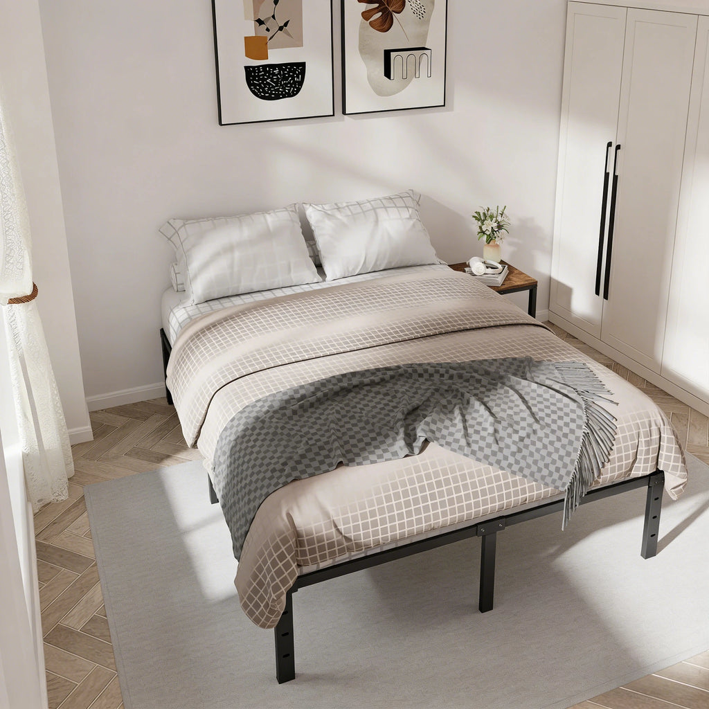 Bases de Cama con Plataforma, Soporte Lateral de Listones, Cabecero Acolchado, Estructura Metálica para Camas, Muebles para el Hogar Bedsleep
