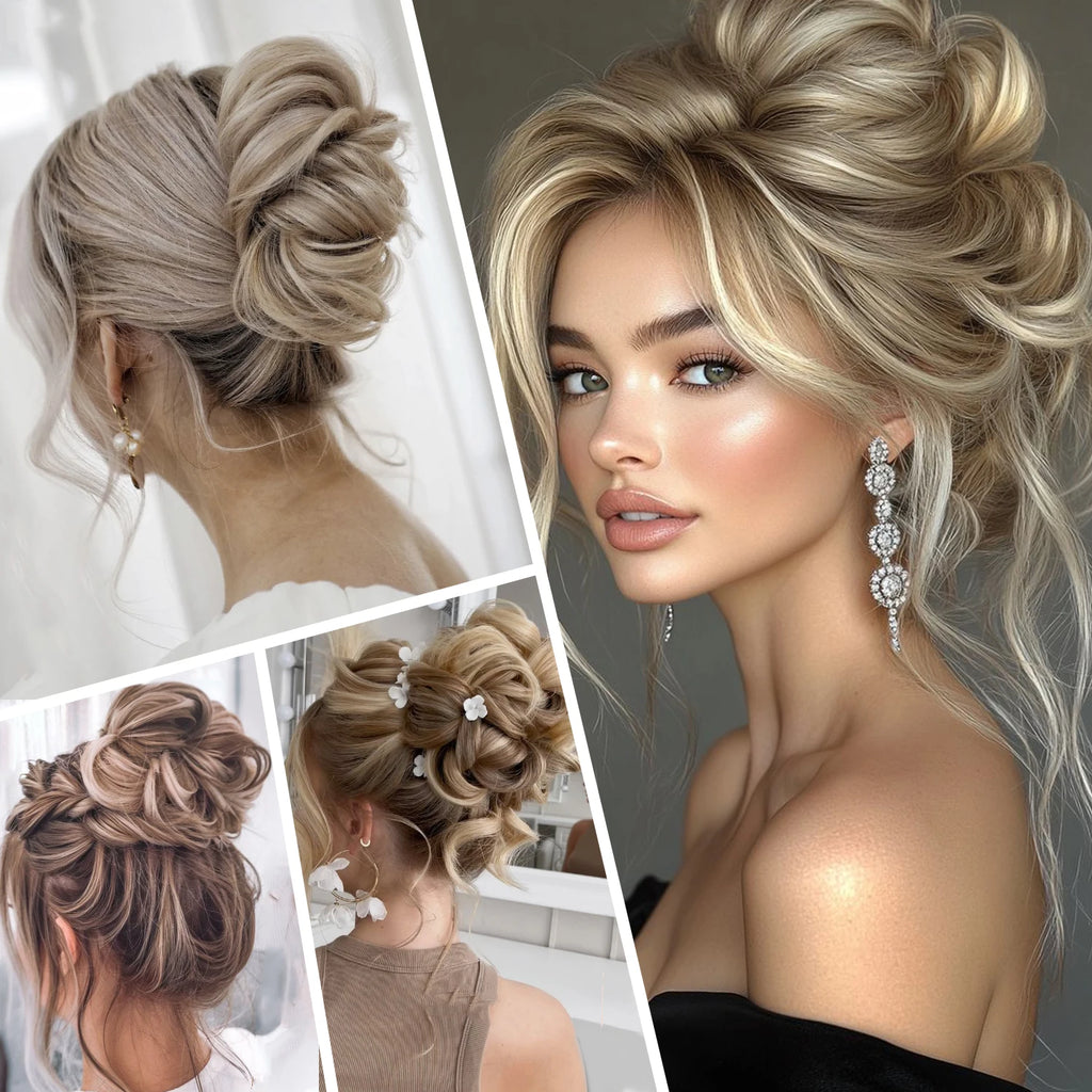 Extensiones de Cabello Sintético con Clip, Moño Despeinado, Postizo Rizado para Mujer, Uso Diario y Fiestas, Varios Colores Disponibles