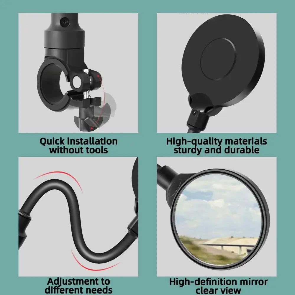 DOMEN-espelhos retrovisores para manillar de bicicleta, giratorios 360 para bicicleta, motocicleta, manguera flexible, espejo retrovisor gran angular ajustable