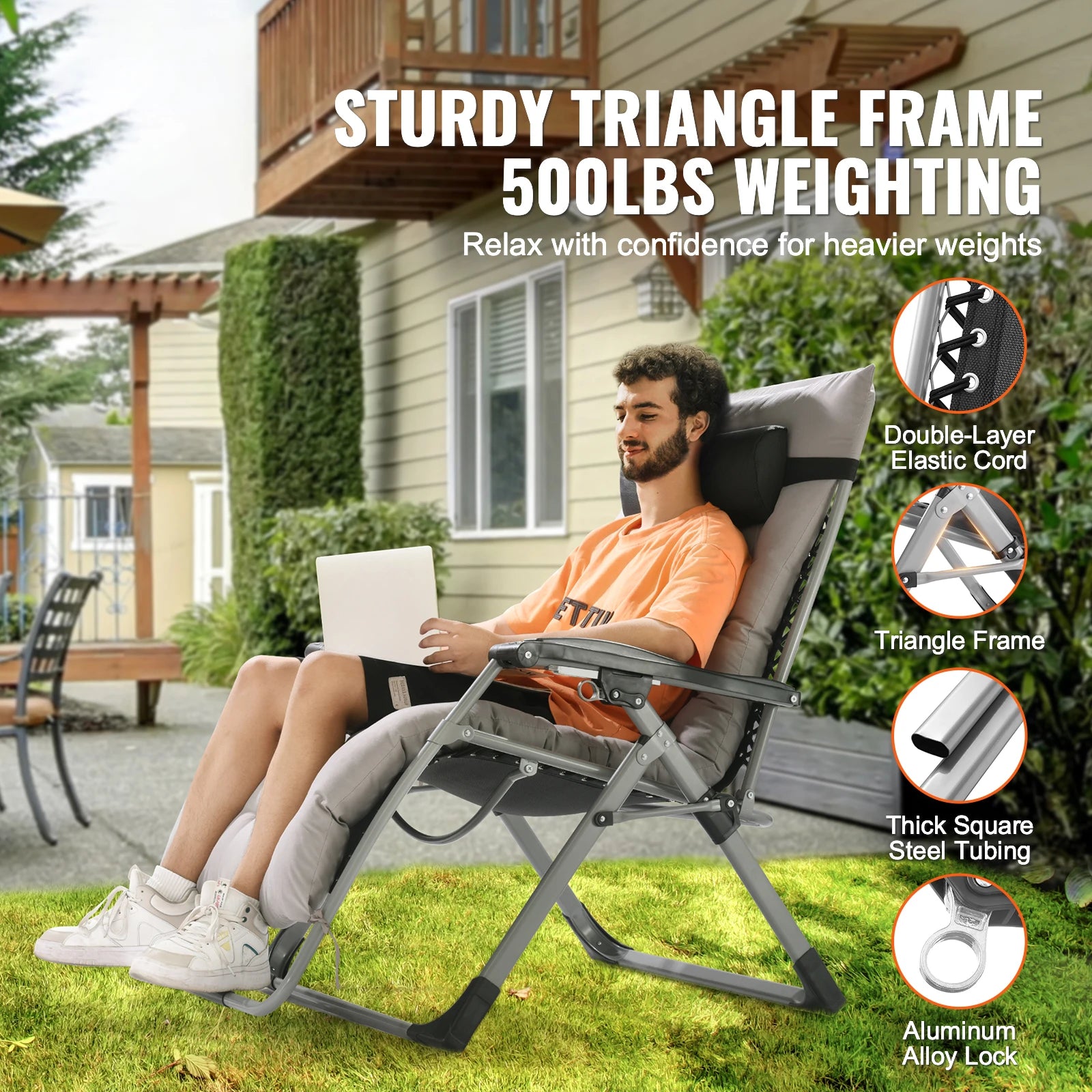SucceBuy Silla de gravedad cero, sillón reclinable de gravedad cero, silla antigravedad ajustable con cojín, reposapiés y portavasos