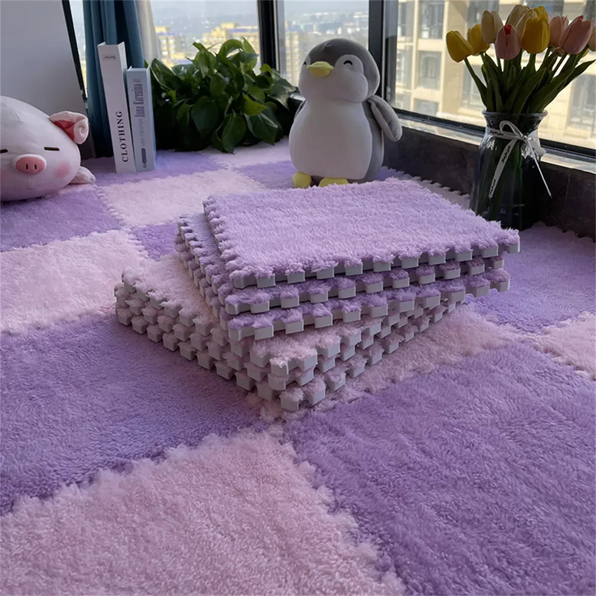 Alfombra de peluche suave de 30x30CM para niños, alfombra de juego, alfombra de rompecabezas, tapete de juego cálido, azulejos de ejercicio entrelazados, alfombra decorativa para suelo