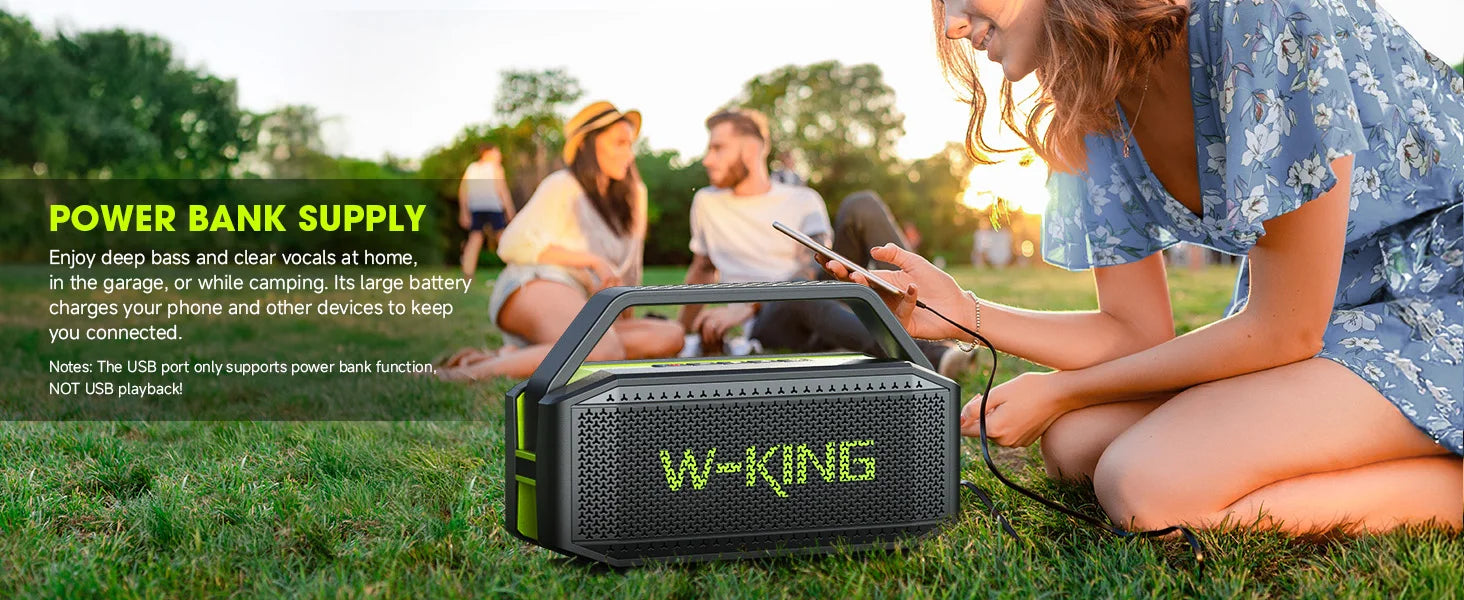 Altavoz Bluetooth W-KING D9-1 Verde, 100W Pico, 60W HD, IPX6, Portátil, Inalámbrico, Resistente al Agua, para Fiestas al Aire Libre, con 2 Subwoofers/Radiador Pasivo Extra Grande, Bajos Profundos, 40H, PowerBank, TF, AUX, E