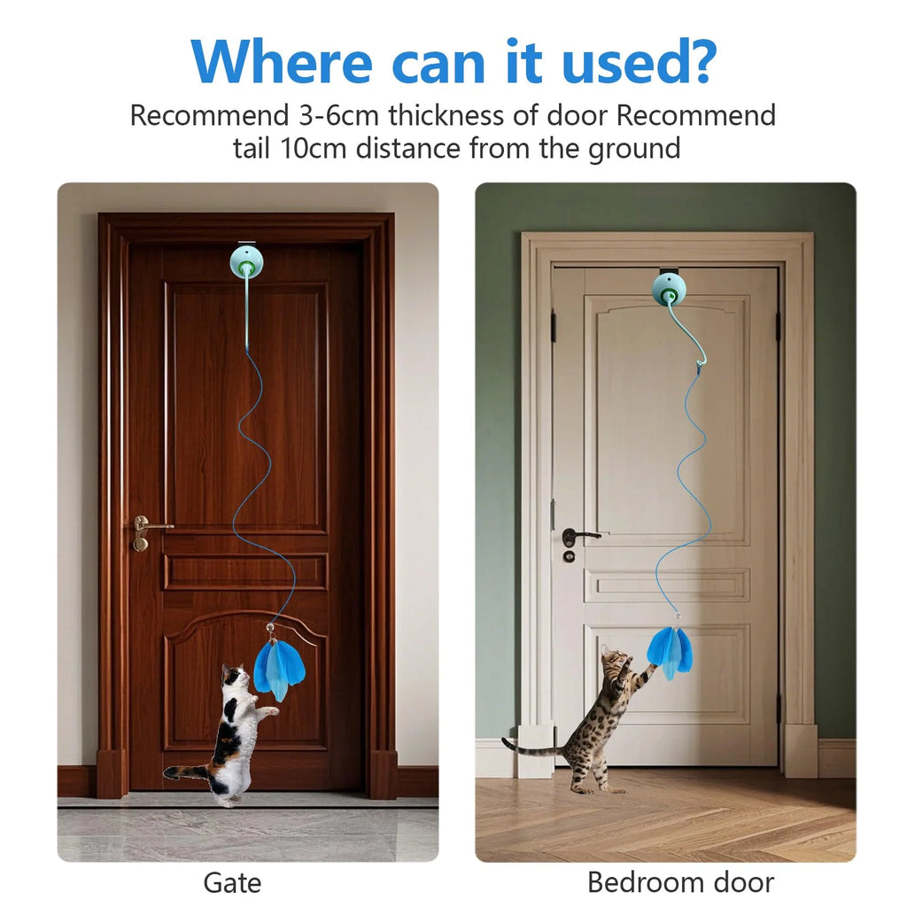 Juguetes para gatos, juguetes interactivos de plumas para interiores, cuerda retráctil automática recargable para colgar en la puerta para gatos