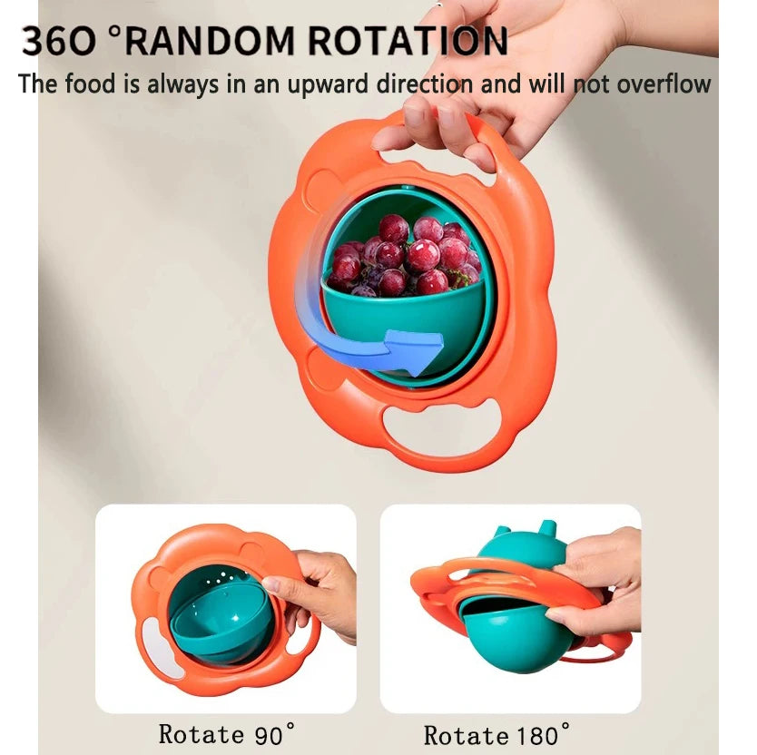 Cuenco giroscópico para bebé, diseño práctico, equilibrio giratorio para niños, novedad, giroscopio giratorio 360, platos de alimentación sólidos a prueba de derrames, plato para niños