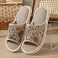Otoño Invierno zapatillas de suelo para mujer Retro de lino con punta abierta EVA sandalias casuales de fondo grueso zapatillas de interior para parejas zapatos