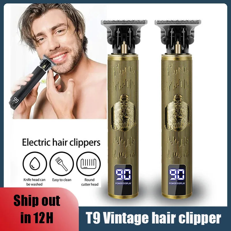 Cortadora de pelo eléctrica LCD, todo en uno, cabezal de luz dorada, cortadora de pelo recargable, cabezal de aceite, maquinilla de afeitar para tallar el cabello