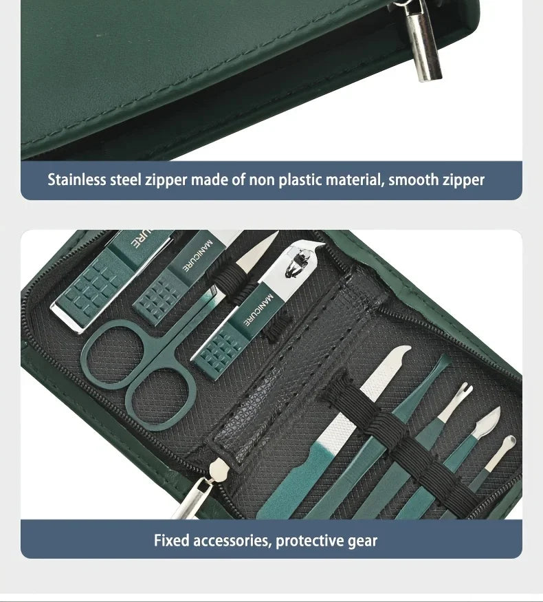 Kit de 9 Piezas para el Cuidado de las Uñas, Portátil, con Cortaúñas, Corta Cutículas, Tijeras para Uñas de los Pies, Lima para Uñas, Pinzas, Ideal para Viajes y el Hogar