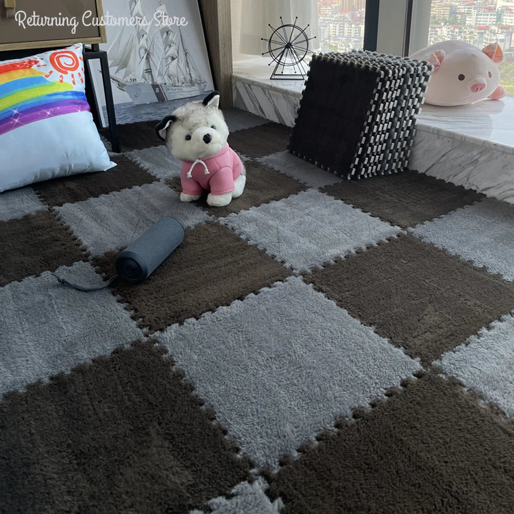 Alfombra de peluche suave de 30x30CM para niños, alfombra de juego, alfombra de rompecabezas, tapete de juego cálido, azulejos de ejercicio entrelazados, alfombra decorativa para suelo