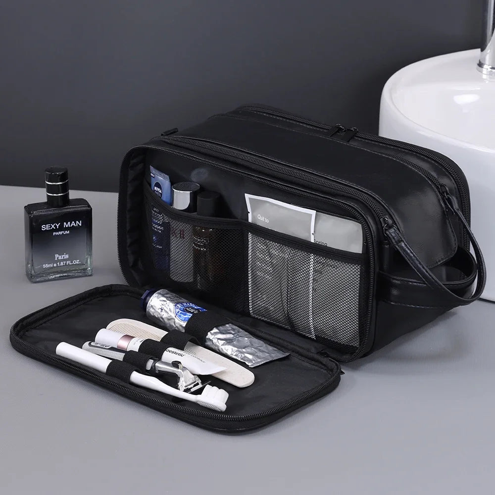 Neceser de PU con múltiples bolsillos para mujer y hombre, bolsas de maquillaje esenciales de viaje, bolsa colgante impermeable, bolsa organizadora de lavado de cosméticos
