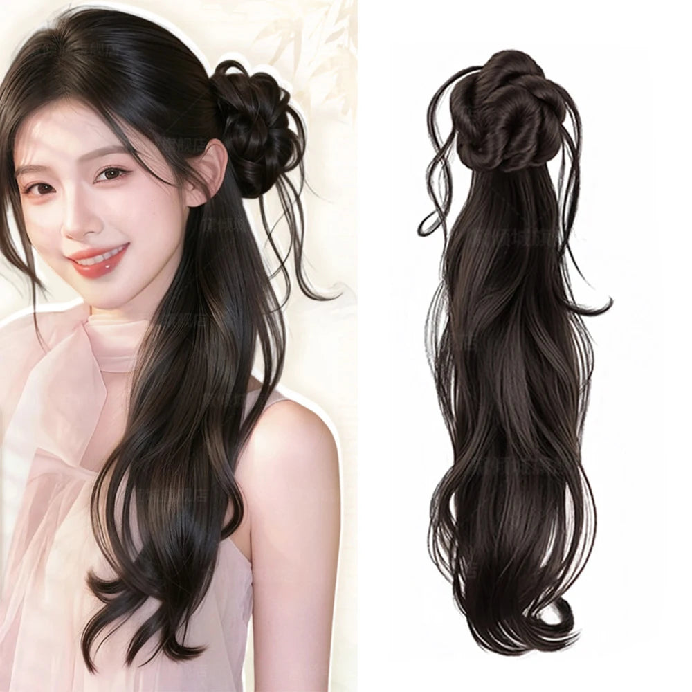 Pinza para el pelo de 20 pulgadas, estilo chino, para moño o cola de caballo, de pelo sintético resistente al calor, accesorios retro para el cabello para mujer, para uso diario y fiestas.