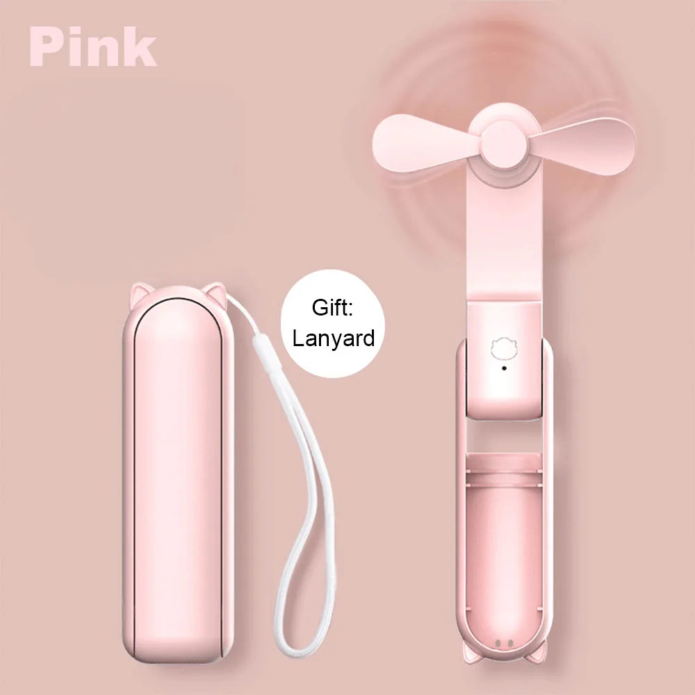 Mini ventilador de mano portátil, pequeño ventilador de bolsillo, batería recargable por USB, ventilador de mano de refrigeración plegable, Mini ventilador USB con Banco de energía