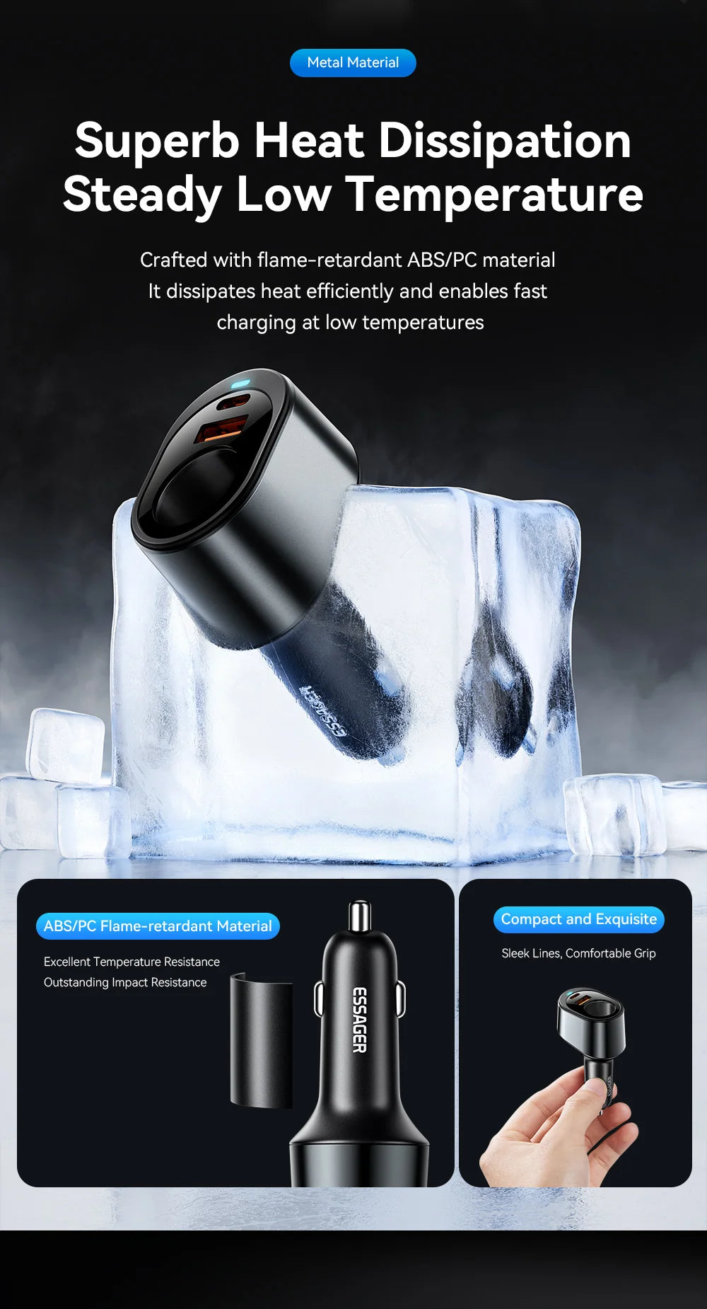 Essager 120W USB C cargador de coche con puerto de encendedor de cigarrillos de coche de 85W adaptador de cargador de coche rápido para iPhone 15 MacBook Xiaomi Laptop