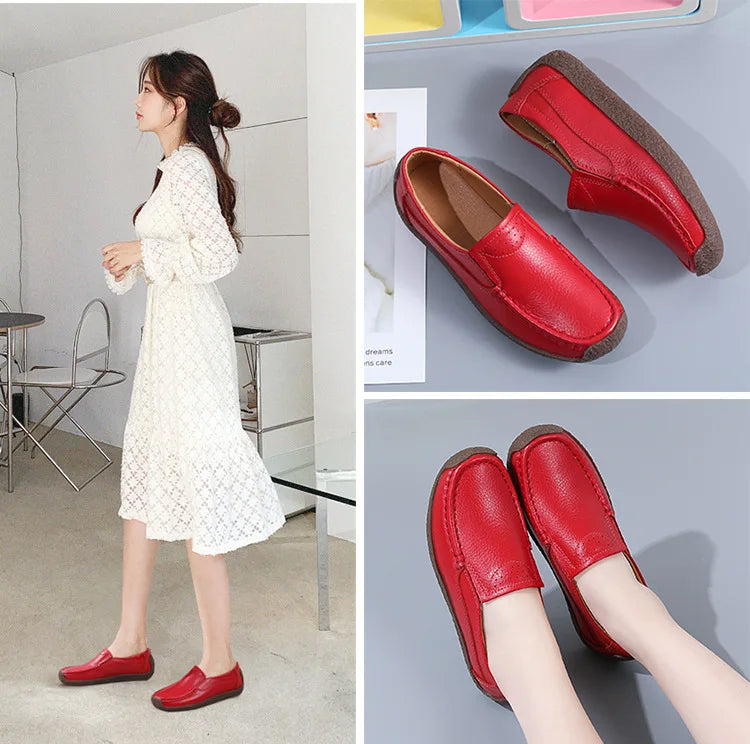 Zapatos informales De cuero genuino para Mujer, zapatillas De ocio, mocasines sin cordones De marca De lujo para Mujer, mocasines suaves para Mujer, Zapatos De Mujer