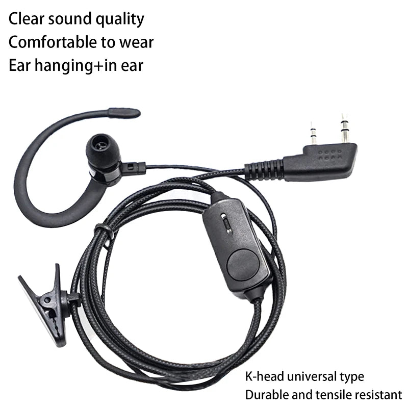 Auriculares con gancho para la oreja para walkie talkie BF760 BF996, micrófono con cable con enchufe K, auriculares de Radioaficionado bidireccional
