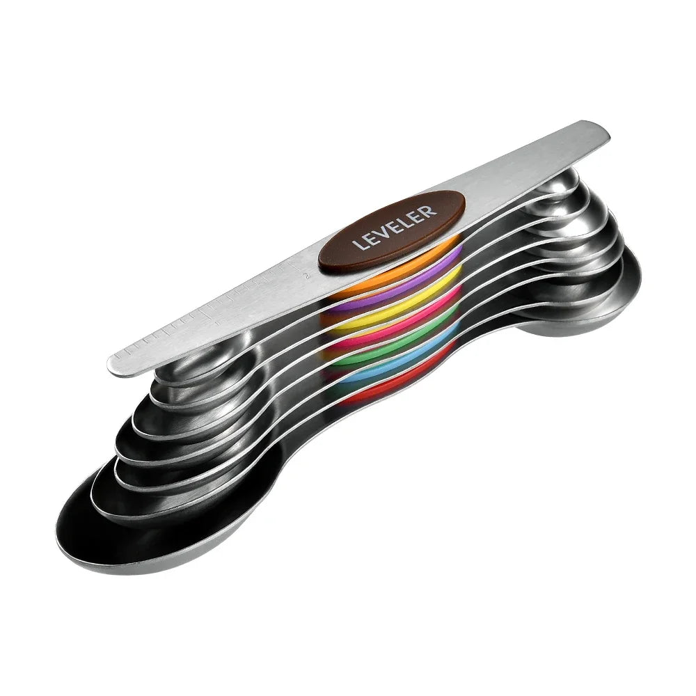 8 unids/set juego de cucharas medidoras magnéticas de acero inoxidable apilables cucharaditas de doble cara Metal preciso para latas de condimentos