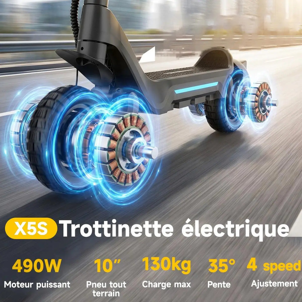 Patinetes eléctricos para adultos TODIMART X5S con motor dual de 490W, batería de 48V 18.2Ah, neumáticos todoterreno, desbloqueo inteligente por APP.