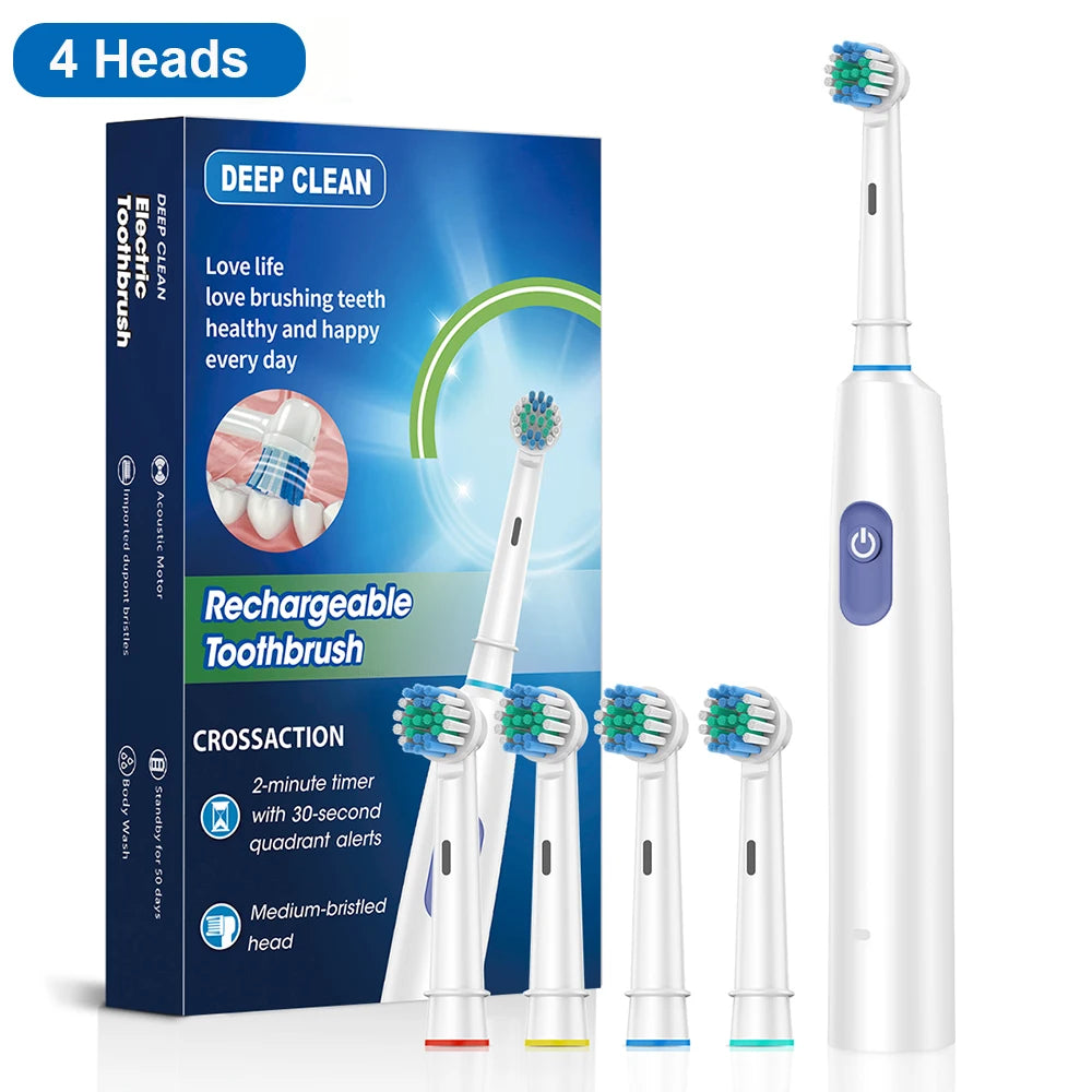 Cepillo de dientes eléctrico, cepillo de dientes eléctrico recargable giratorio para adultos, cepillos de dientes eléctricos giratorios con 8 cabezales suaves
