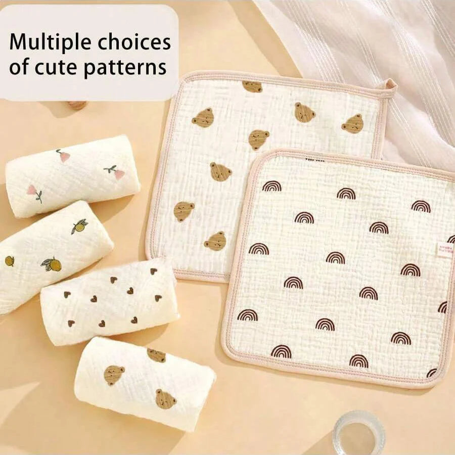 Toallas para bebé de 5 piezas, toallas para la cara, toallas cuadradas ultrasuaves y cómodas para recién nacidos, multifuncionales y versátiles, lavables, suaves y agradables para la piel, cómodas para uso del bebé, ade