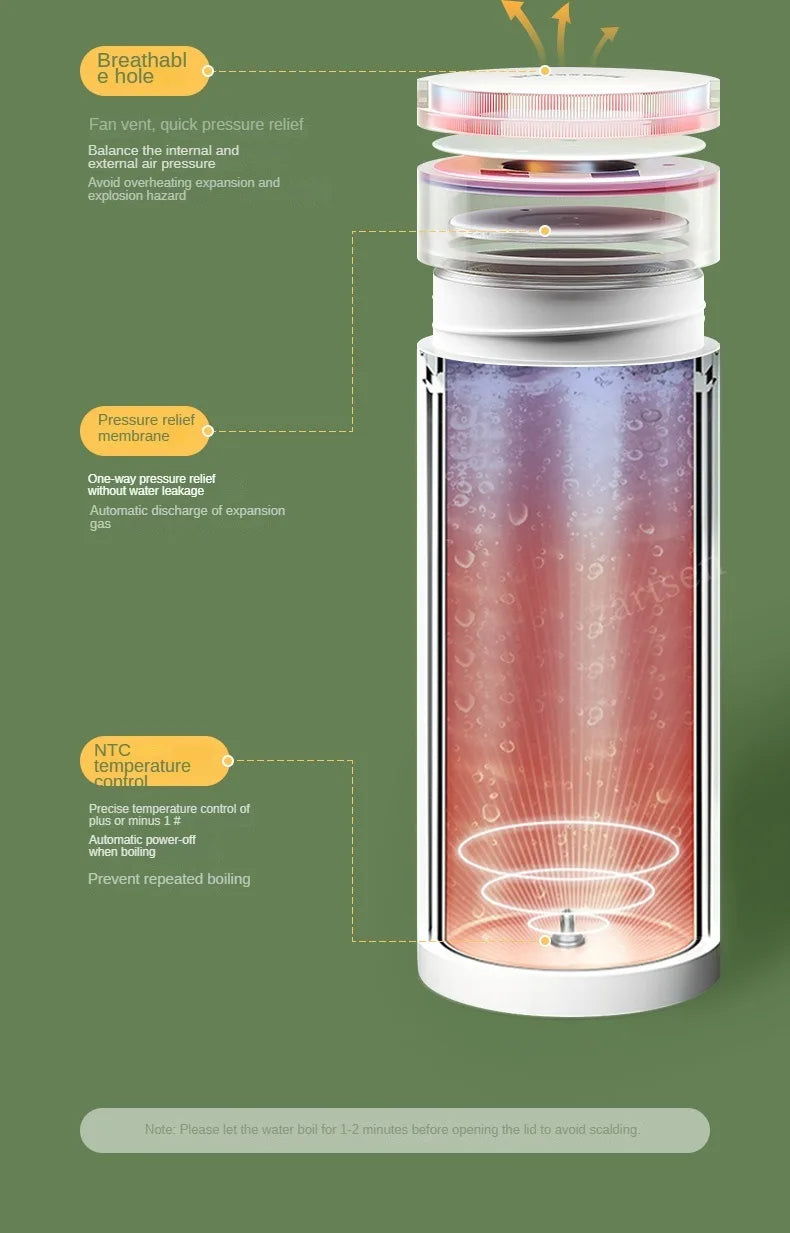 Hervidor eléctrico de viaje de 500ML, hervidor térmico portátil para agua hirviendo rápida, calentador de leche para bebé, hervidores térmicos de acero inoxidable 304
