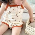 NOVEDAD DE VERANO 20225, Tops sin mangas para bebé y pantalones cortos de cintura ajustada, traje de 2 piezas, conjunto de ropa con cuello cuadrado para niñas, ropa de algodón para niños