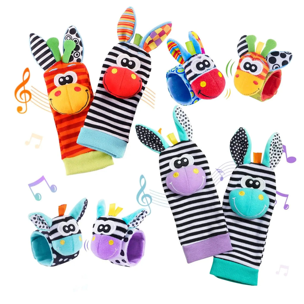 Sonajeros de muñeca para bebé, calcetines de animales para recién nacidos, buscador de pies, correa para la muñeca, calcetines para bebé, juguetes sensoriales, juguetes para bebé de 0 a 12 meses, regalo